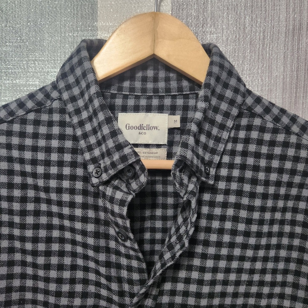Mens Flannel Checkered Grey Black Button Down Shirt Workwear 90s Grunge Rustic